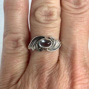 Sterling Silver 925 Dainty Oval Bezel Set Blue Topaz Cabochon Band Ring Sz 6.5